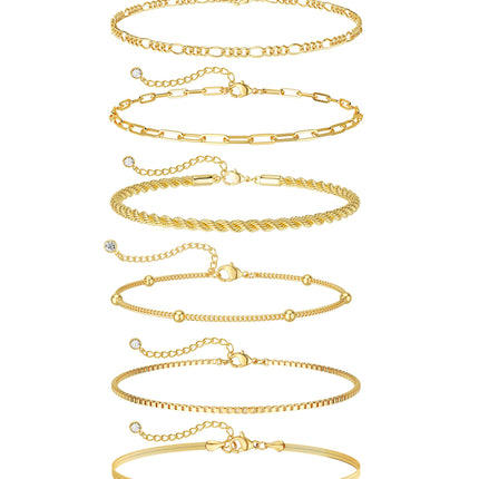 CTEEGN Anklets for Women, 14K Gold Plated 6 Pcs Layered Dainty Anklet Set
