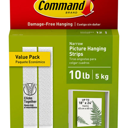 Command Narrow (10 lb) Picture Hanging Strips, 12 Pairs (24 Strips)