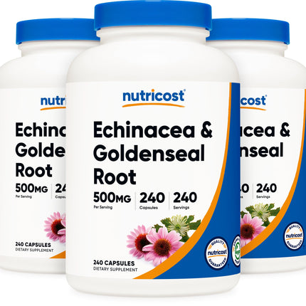 Nutricost Echinacea & Goldenseal Root, 500mg, 240 Capsules (3 Bottles) - Veggie Caps, Non GMO, Gluten Free