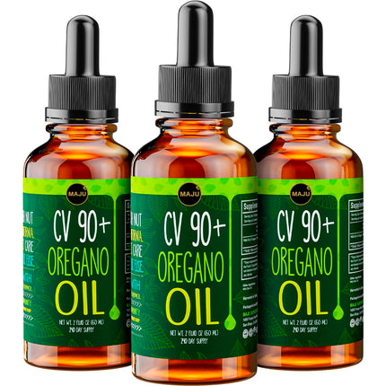 MAJU Oregano Oil Drops - Potent 90%+ Carvacrol (2 fl Oz) Wild Mediterranean Essential Liquid, Aceite de Oregano, Immune and Seasonal Support (3-Pack)