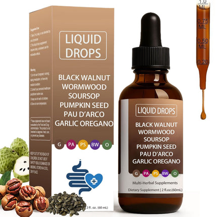 FWPTEI Vello Black Walnut Wormwood Gut Cleanse, Wormwood Black Walnut Clove Drops, Gentle Gut Cleanse & Health & Absorption, with Pumpkin Seed,PAU D'arco, Soursop (1)