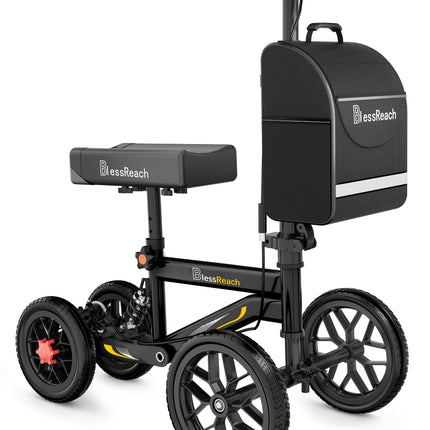 BlessReach Deluxe Medical Scooter Double Handbrake, All Terrain Steerable Knee Scooter Crutch Alternative, for Adults Injured Ankle & Foot Recovery in Blacks