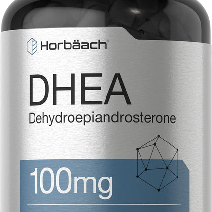 Horbäach DHEA 100mg | 200 Capsules | Supplement for Men and Women | Non-GMO, Gluten Free