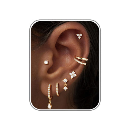 M MOOHAM Flat Back Earring Stacks for Women, Hypoallergenic 14k Real Gold Plated Hoop Stud Cartilage Earrings Stack Set Small Cute Helix Huggie Hoop Drop Earrings Trendy Jewelry Gifts for Women