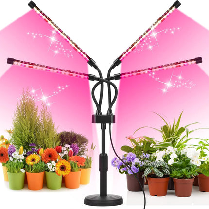 SYEIORAOM Grow Lights for Indoor Plants, Four Head LED Grow Light with Full Spectrum, Red White Spectrum for Indoor Plant Lamp, Adjustable Gooseneck, Suitable for Vegetation