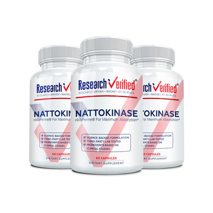 Research Verified Nattokinase - 4000 FU - Circulatory Support - BioPerine, No Vitamin K2-60 Capsules - Pack of 3
