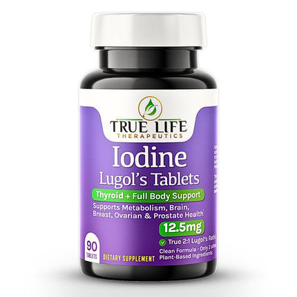 Lugol's Iodine Tablets 12.5mg x 90 ct - Reddish Brown Stable Iodine + Potassium Iodide Formula, Masks Bitter Liquid Taste, Thyroid Support, Detox, Breast Health - No Preservative, Non-GMO, Gluten-free