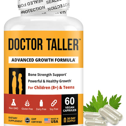 NuBest Doctor Taller - Bone Strength Supports, Enhance Immune System - Keto with Calcium, Vitamin D3, Vitamin K2, Amino Acids & Herbs for Children (8+) - 60 Vegan Capsules | 1 Month Supply