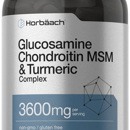 Horbäach Glucosamine Chondroitin MSM | 360 Caplets | Advanced Formula with Turmeric | Non-GMO, Gluten Free