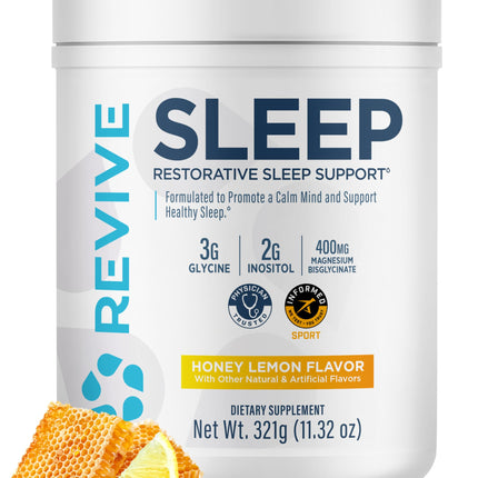 Revive MD Melatonin-Free Sleep Support Supplement for Adults, Honey Lemon - Natural Sleep Aid Supplements with Magnesium (Glycinate), Inositol & L-Theanine for Deep Relaxation (30 Servings)