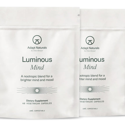Adapt Naturals Luminous Mind Nootropic Brain Supplement with Ginkgo Biloba, Bacopa and Lions Mane | Memory, Focus, Mental Clarity and Elevated Mood Support | No Caffeine, Crash Free - 60 Days Supply