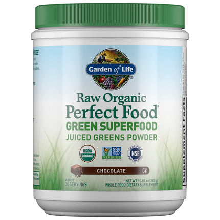 Garden of Life Raw Organic Perfect Food Green Superfood Juiced Greens Powder - Chocolate, 30 Servings - Non-GMO, Gluten Free, Vegan Whole Food Dietary Supplement, Plus Probiotics & Enzymes