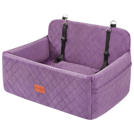 HEGGCOOE Dog Car Seat for Medium/Large Dogs, Pet Booster Seat for Under 55 lbs or 2 Small Dogs, Detachable & Washable Dog Car Bed for Backseat with 2 Safety Leashes (Purple)