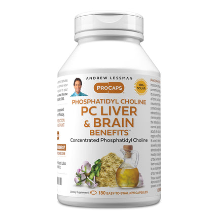 ANDREW LESSMAN PC Liver and Brain Benefits 180 Softgels - Phosphatidyl Choline, Most Important Building Block for Healthy Liver and Brain Structure, Function. No Additives. Easy to Swallow Softgels