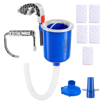 MUWOOB Above Ground Pool Skimmer with 5 Skimmer Socks, Wall Mount Surface Skimmer with Hose & Basket, Compatible with Intex Pools, Adjustable Floating Filter, Automatically Removes Leaves & Debris