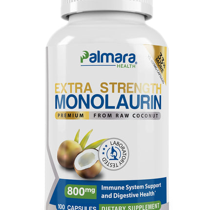 Palmara Health Extra Strength Monolaurin 1,600mg per Serving, 800mg per Capsule