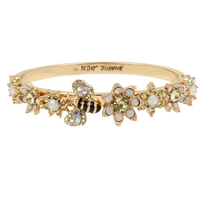 Betsey Johnson Bumble Bee & Mixed Flower Hinged Bangle Bracelet
