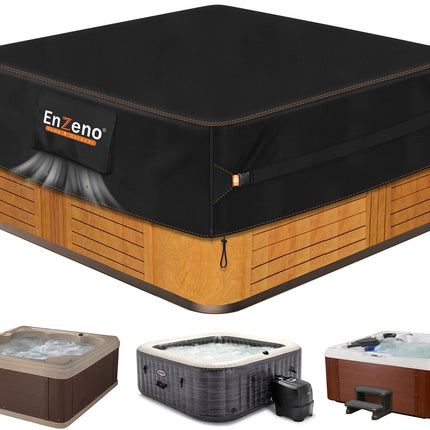 Enzeno Outdoor SPA Hot Tub Cover Waterproof Square 86 x 86 inch fit 84 x 84 or 83 x 83 or 82 x 82 or 7 ft x 7 ft 420D Heavy Duty Cub Hot Tub Lid Protectors Protective Cover Cap