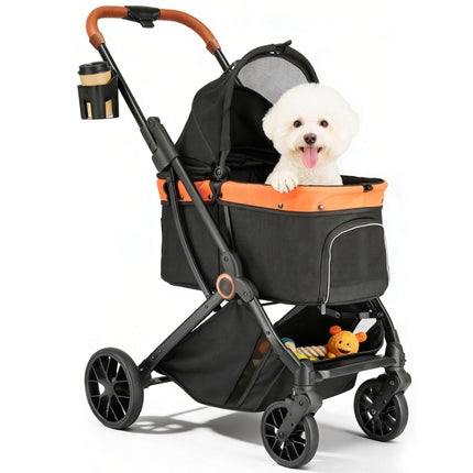 AOPEC Pet Stroller for Small Dogs & Cats – Easy One-Hand Fold, Supports Up to 35 lbs – Black