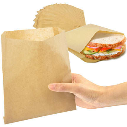 Fit Meal Prep 1000 Pack Paper Sandwich Bags 7 x 6”, Greaseproof Snack Bags, Unbleached Pastry Bag, Recyclable Small Brown Paper Bags, Cookie Sleeves, Food Packing for Bakery, Donuts