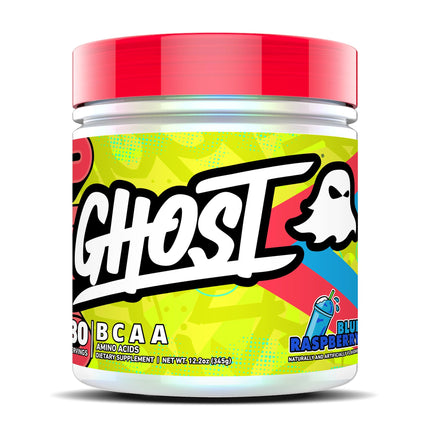 GHOST BCAA Powder Amino Acids Supplement, Sour Patch Kids Blue Raspberry - 30 Servings - Sugar-Free Intra, Post & Pre Workout Amino Powder & Recovery Drink, 7G BCAA