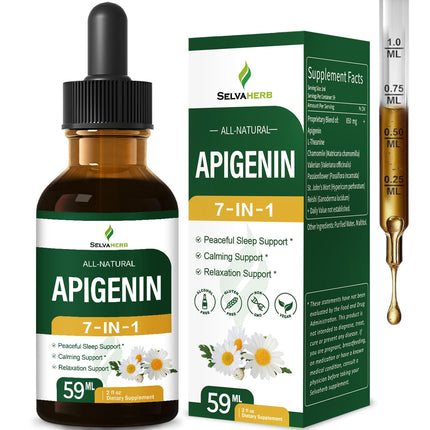 Selvaherb Apigenin Supplements for Sleep, 7-in-1 Formula Drops w/Chamomile Extract & L-Theanine for Calming & Relaxation Support, Fast Apsorption Liquid w/Valerian Root & Passion Flower. 2oz