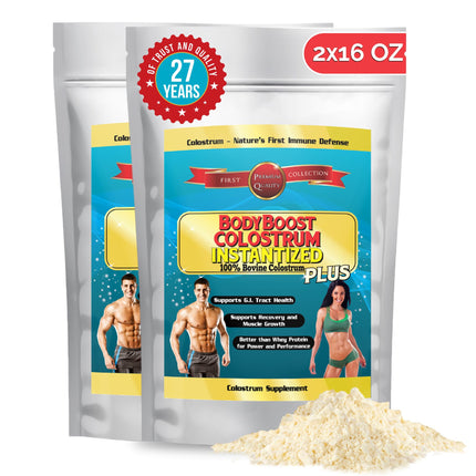 BodyBoost Colostrum Instantized, 99.5% Bovine Colostrum Powder, Immune Booster Supplement with Immunoglobulin & Lactoferrin, Grass Fed Colostrum, Food for Gut Health, Diverse Intake, 2 x 16 oz