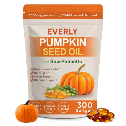 ZISKOUD Everly Pumpkin Seed Oil with Saw Palmetto, 300 Softgels, Cold Pressed Pumpkin Seed Oil (1)