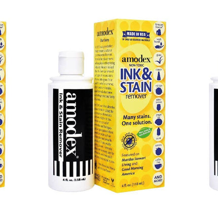 Amodex Ink & Stain Remover for Clothes, Leather and Skin - Removes Ink, Ballpoint, Sharpie, Grease and More, Works on Set-in Stains, Gentle but Powerful, 4oz/120ml Bottle (Pack of 3)