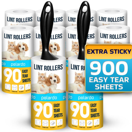 Lint Rollers 2 pcs, 900 Sticky Sheets, Extra 8 Spare Rollers/Hair Remover for Clothes, Furniture, Couch, Carpet, Dog Hair Remover, Cat Hair Remover, Animal Fur, Fuzz