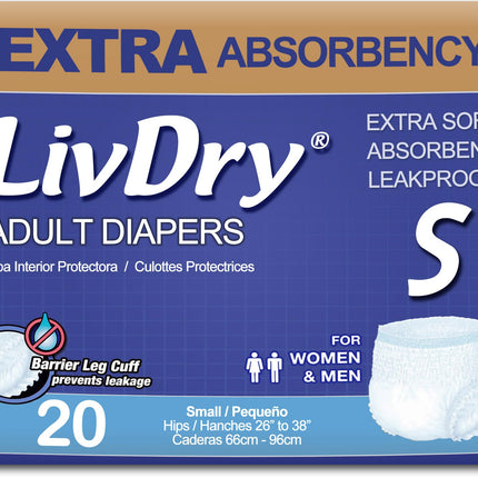 LivDry Adult Incontinence Underwear, Extra Absorbency Adult Diapers, Leak Protection, Small, 20-Pack