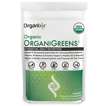 Organixx Greens Superfood Powder with Probiotic Digestive Enzymes, Gluten Free, Vegan, Daily Super Greens Powder Supplement Drink Mix for Gut Health, Immune Support & Energy, Organic, Non GMO, 10 oz
