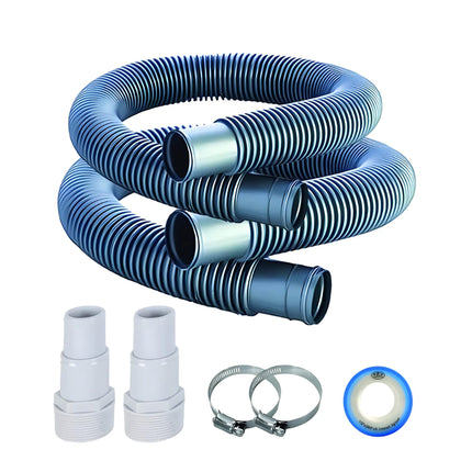 FibroPool 1-1/2" Pool Filter Hose Kit 6 Ft 2 Pack - Reinforced Cuffs - Clamps Adapters & PTFE Tape Included - Above Ground Pump Hose Replacement