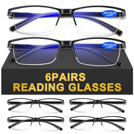AIMISUV 6Pack Reading Glasses Men, Spring Hinge Blue Light Blocking Readers, Lightweight TR90 Computer Magnifying Eyeglasses (3.25X)