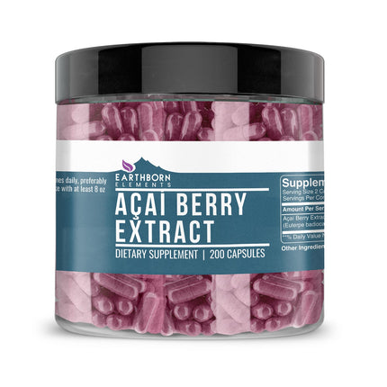 Earthborn Elements Acai Berry Extract 200 Capsules, Pure & Undiluted, No Additives