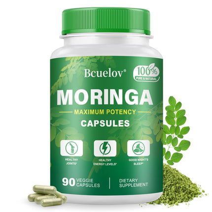 Bcuelov Moringa Capsules 2 Bottles | 800mg Pure Moringa Powder Capsules – Supports Energy, Immune Support, Gut Health, Green Superfood Contains Vitamins & Amino Acids