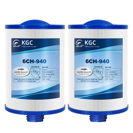 KGC 6CH-940 Spa Filter 2 Pack - Compatible with Pleatco PWW50P3 (1 1/2" SAE Coarse Thread), Unicel 6CH-940, Filbur FC-0359, Waterway 817-0050, 03FIL1400, 25252-for Viking Spa Front Access Skimmer.