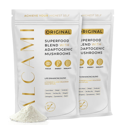 alcami elements Mushroom Coffee Creamer Superfood Blend, 10X Concentrated Extract with Lion’s Mane, Reishi & Cordyceps, Energy & Focus Support, Premium Supplement Powder, Double Pack, 60 Servings