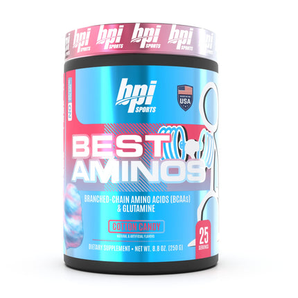 BPI Sports Best Aminos - BCAA Powder Post Workout & Glutamine Recovery Drink with Branched Chain Amino Acids for Hydration & Recovery, for Men & Women - Cotton Candy - 25 Servings