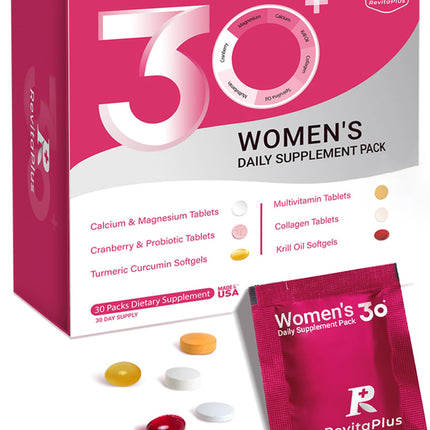 RevitaPlus Multivitamin for Women with Vitamin A,B,C,D3,E,K2,Biotin, Collagen,Krill Oil,Cranberries Supports Energy,Wellness,Beauty and Immune - Vitamin Packs for Women Health 30 Packs