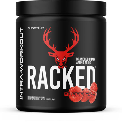 Bucked Up Racked Blood Raz | Intra Workout BCAA 2-1-1 Formula with L Carnitine Acetyl L Carnitine Taurine and L Tyrosine | Amino Acid Powder Supplement (30 Servings)