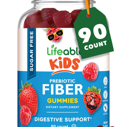Lifeable Sugar Free Prebiotic Kids Fiber Gummies | 4g Fiber for Kids | Great Tasting Vegetarian Fiber Supplements for Kids | for Digestive Health | Fiber Gummies for Kids | 90 Probiotics Gummies
