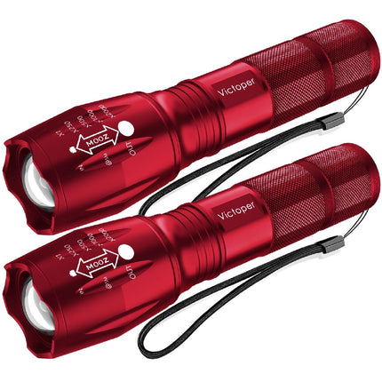 Victoper LED Flashlight 2 Pack Red, Bright Tactical Torch High Lumens 5 Modes, Waterproof Zoomable Flash Light for Outdoor, Birthday Gifts for Men, Dorm Room Hiking Camping Essentials Gear for Guys