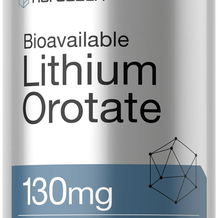 Horbäach Lithium Orotate 130mg | 180 Capsules | Non-GMO, Gluten Free, Vegan | 5mg Bioavailable Elemental Lithium