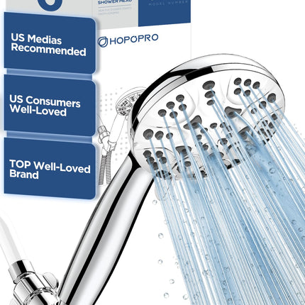 6-Mode High Pressure Handheld Shower Head Set, Consumer Reports Recommended HOPOPRO High Flow Hand Held Showerhead with 59 Inch Hose Bracket Teflon Tape Rubber Washers