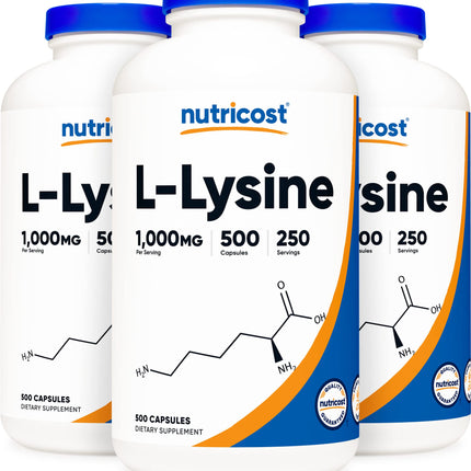Nutricost L-Lysine 500mg (1000mg Serving), 500 Capsules (3 Bottles)