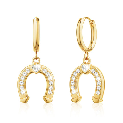 Gold Dangle Earrings for Women,Horseshoe Hoop Huggie Earrings with Heart Cubic Zirconia Hypoallergenic Lightweight Dangling Earrings Lucky Jewelry Gifts Perfect for Christmas,Birthday,Anniversary