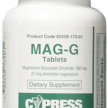 Mag-G Tablets Magnesium Gluconate Dietary Supplement 100 Tablets Per Bottle