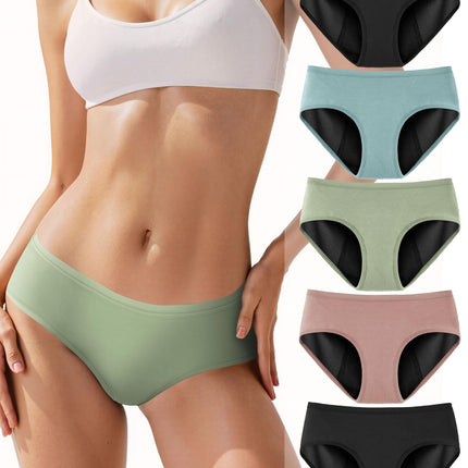 TIICHOO Period Panties Heavy Flow Incontinence Underwear for Women Menstrual Leakproof 5 Pack (2 Black/1 Turquoise Green/1 Rose Gold/1 Matcha Green, 3X-Large)