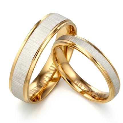 Gemini Free Engrave His and Her Groom Bride 18K Yellow Gold P Matching Anniversary Wedding Couple Ring Valentine Day Gift